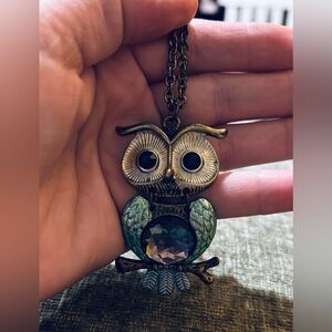 Vintage Owl Pendant Necklace 30 Inch Adjustable Chain